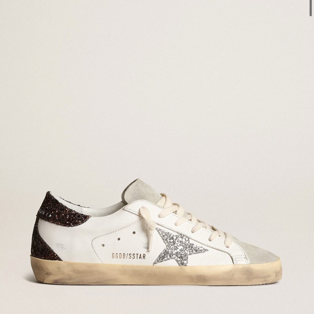 Golden Goose Distressed White and Black Sneakers